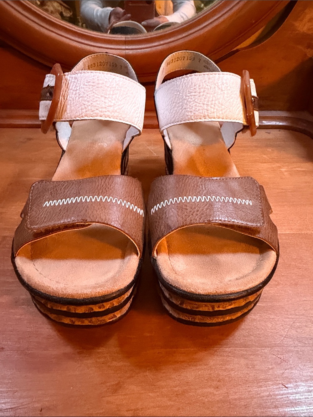 Rieker Brown and White Platform Sandals with Buckle